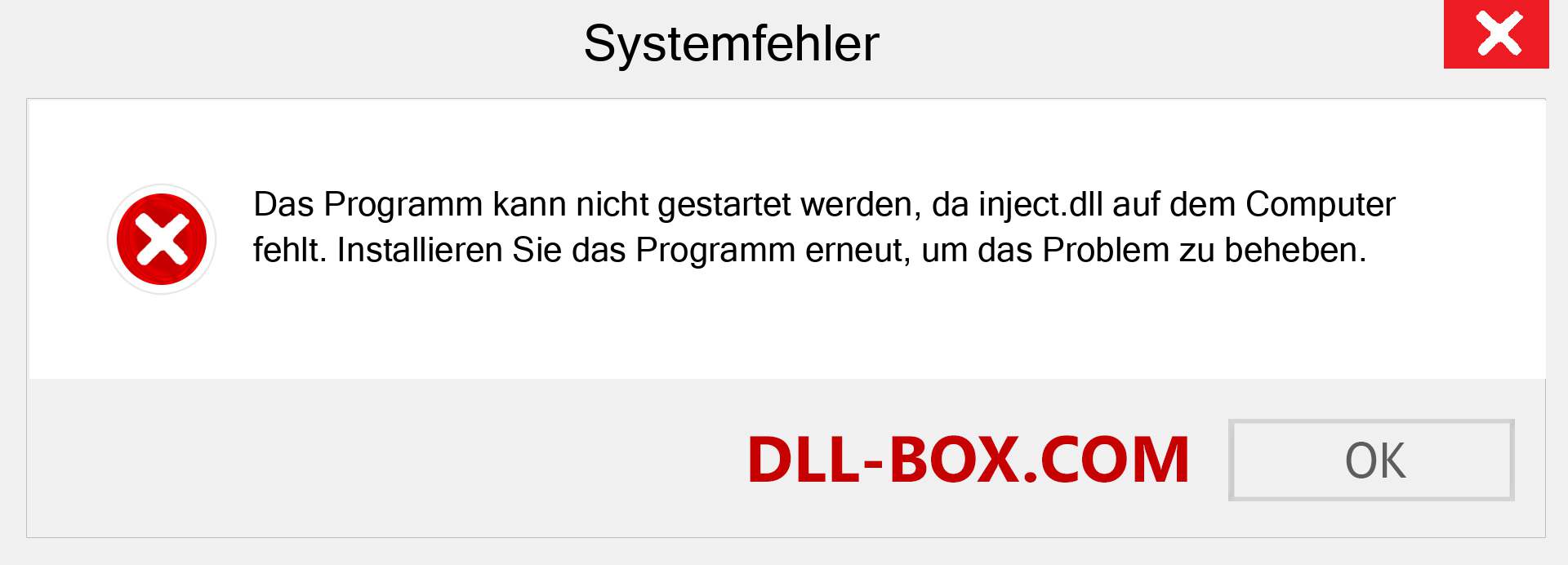 inject.dll-Datei fehlt?. Download für Windows 7, 8, 10 - Fix inject dll Missing Error unter Windows, Fotos, Bildern